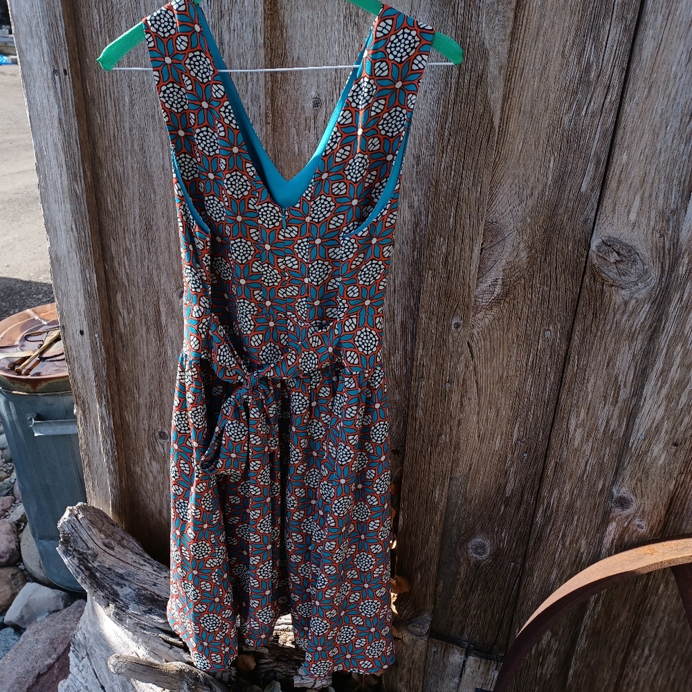 Darling Dress, Teal and Orange Midi - Picture 3 of 5